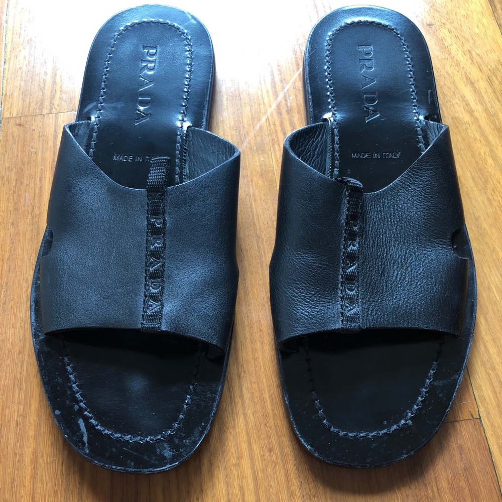 Prada black leather sandal